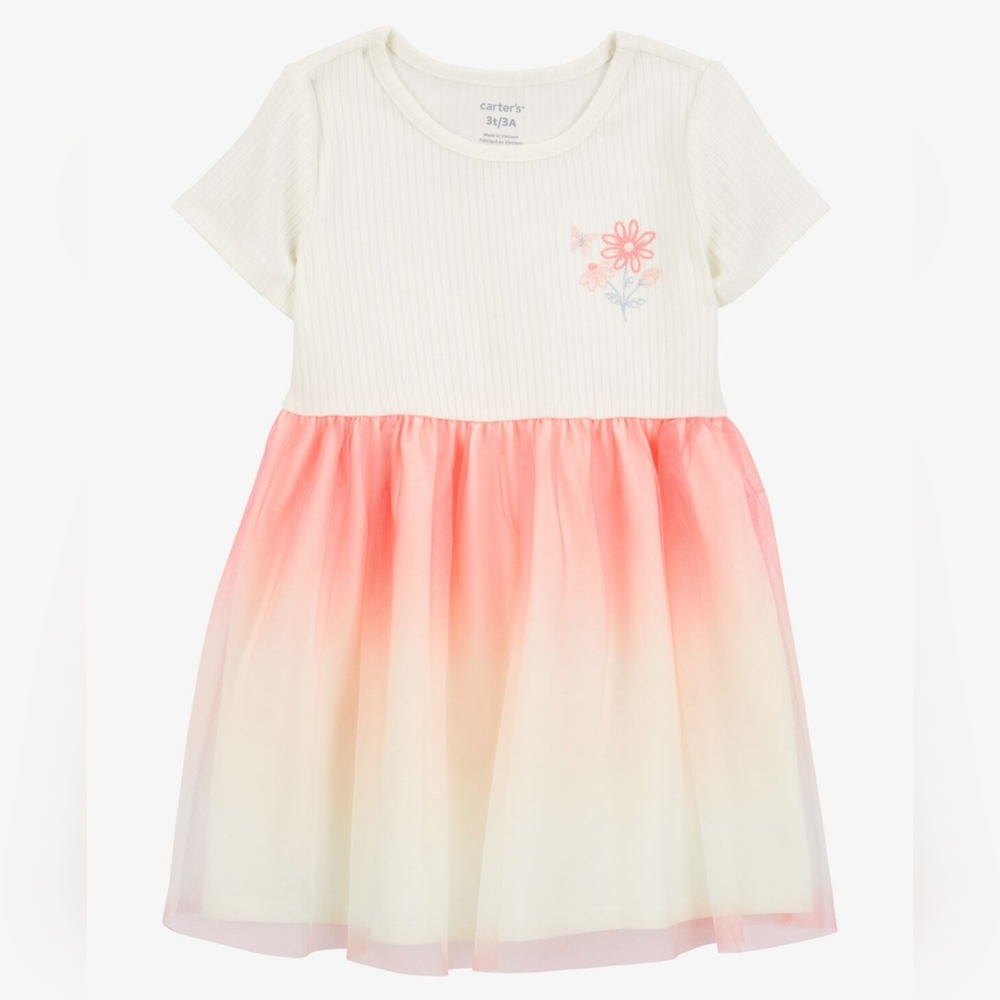 Carter's Toddler Girl Ribbed Knitted Ombré Tutu Dress Cream And Pink Size 4/4A